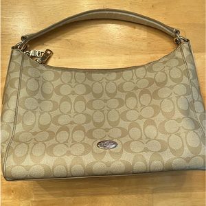 Coach F34899 Celes East/West Hobo Signature Canvas ivory khaki gold hardware